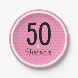 50 and Fabulous Pink Black Girly Birthday Paper Plate