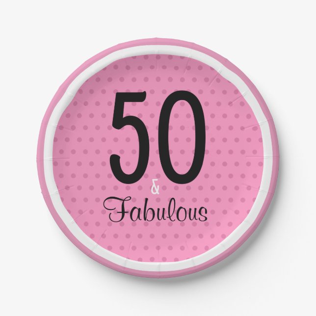 50 and Fabulous Pink Black Girly Birthday Paper Plate (Front)