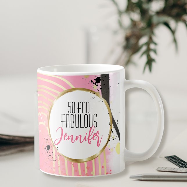 50 and Fabulous Pink Black Gold Glam Chic Modern Coffee Mug (Creator Uploaded)