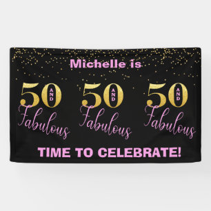 50 And Fabulous-Pink Black Gold Glitter Birthday Banner