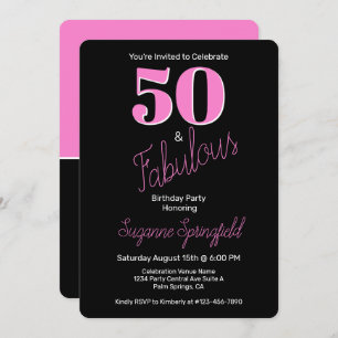 50 and Fabulous Pink Black Modern 50th Birthday Invitation
