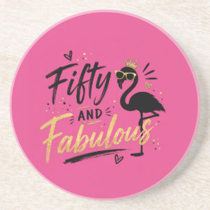 50 and fabulous pink flamingo 50th birthday coaster