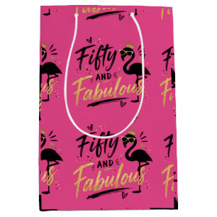 50 and fabulous pink flamingo 50th birthday medium gift bag