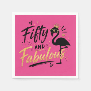 50 and fabulous pink flamingo 50th birthday napkin