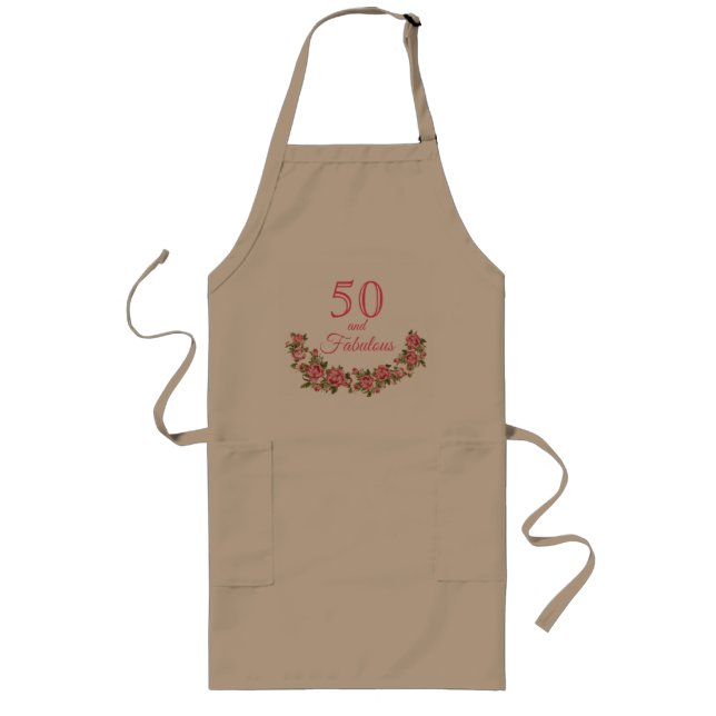 50 and Fabulous Pink Floral | 50th Birthday Appron Long Apron (Front)