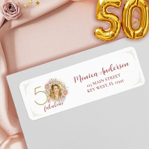 50 and Fabulous Pink Floral Gold Photo Birthday