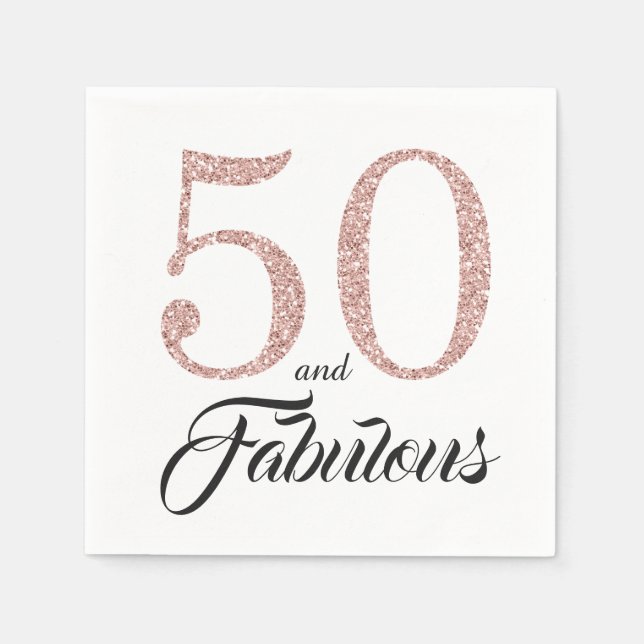 50 and Fabulous Pink Glitter 50th Birthday Party Napkin (Front)