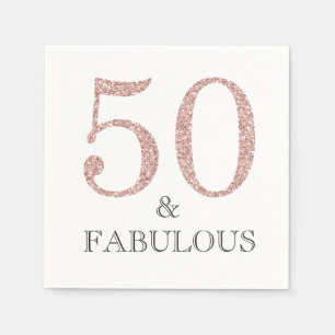 50 and Fabulous Pink Glitter 50th Birthday Party Napkin