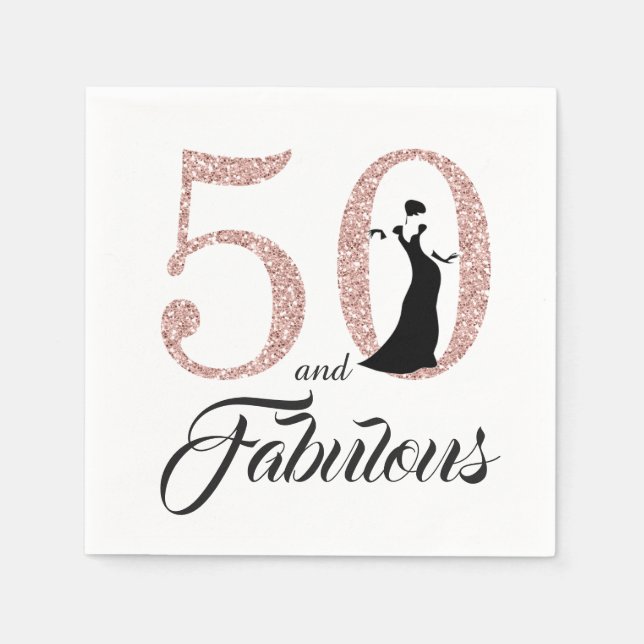 50 and Fabulous Pink Glitter 50th Birthday Party Napkin (Front)