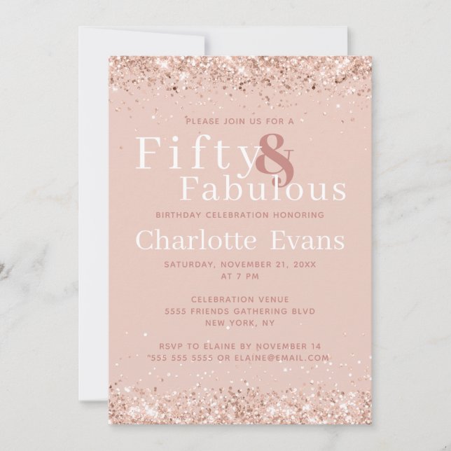 50 and Fabulous Pink Glitter Birthday Invitation (Front)