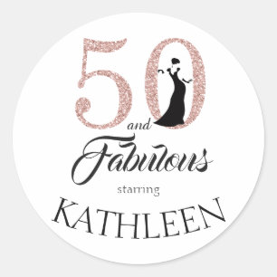 50 and Fabulous Pink Glitter Custom Name Classic Round Sticker