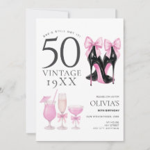 50 and Fabulous Pink Heels & Cocktails Invitation
