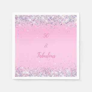 50 and Fabulous Pink Holographic Glitter Napkin