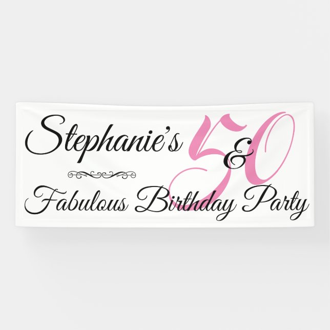 50 and Fabulous Pink Personalised Birthday Party Banner (Horizontal)