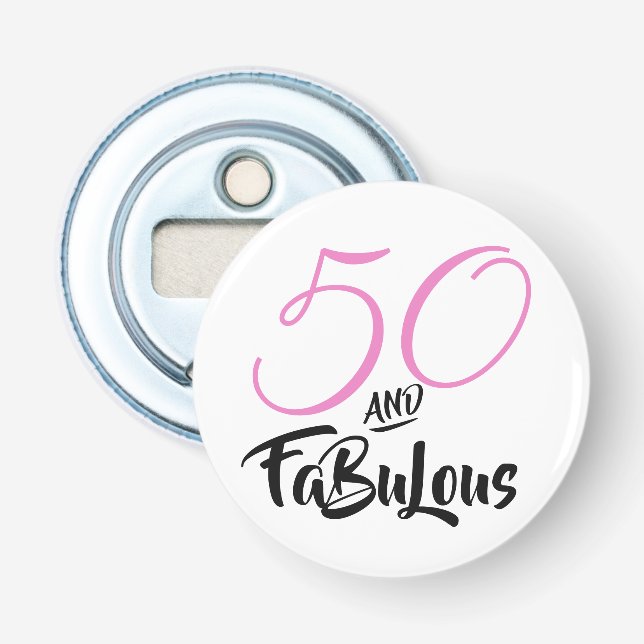 50 and Fabulous Pink Personalised Birthday Party Bottle Opener (Front)