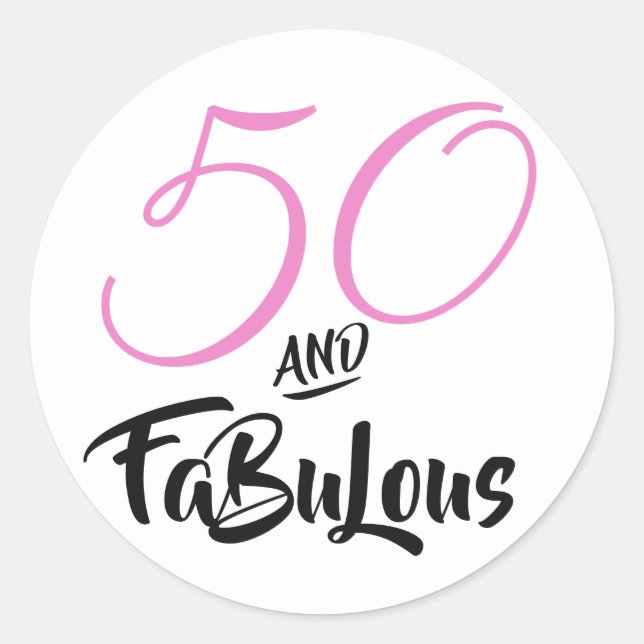 50 and Fabulous Pink Personalised Birthday Party Classic Round Sticker (Front)