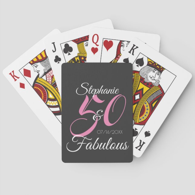 50 and Fabulous Pink Personalised Birthday Party  Playing Cards (Back)