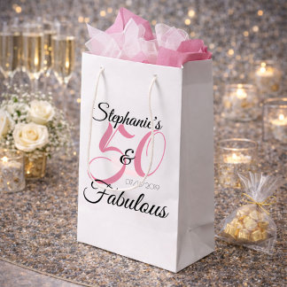 50 and Fabulous Pink Personalised Birthday Party Small Gift Bag