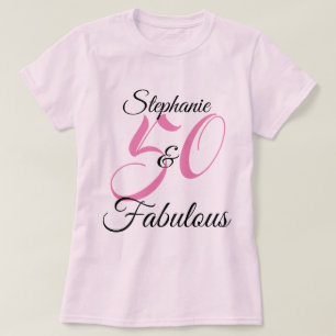 50 and Fabulous Pink Personalised Birthday Party T-Shirt