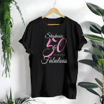 50 and Fabulous Pink Personalised Birthday Party T-Shirt<br><div class="desc">Celebrate turning 50 in style with this cool 50th birthday design. The words 50 & Fabulous in a stylish typography. You can personalise this gift by changing the name, age and font colours to whatever you like. To customise it click "Personalise this template" and add your own information. If you...</div>