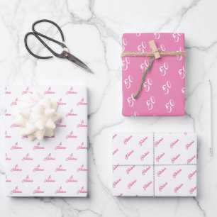 50 and Fabulous Pink Personalised Birthday Party W Wrapping Paper Sheet