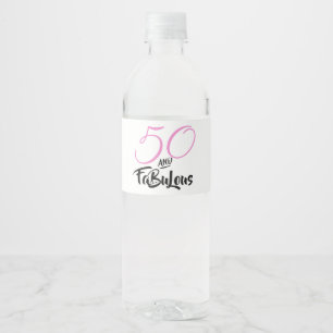 50 and Fabulous Pink Personalised Birthday Party Water Bottle Label