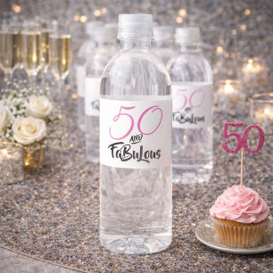 50 and Fabulous Pink Personalised Birthday Party Water Bottle Label