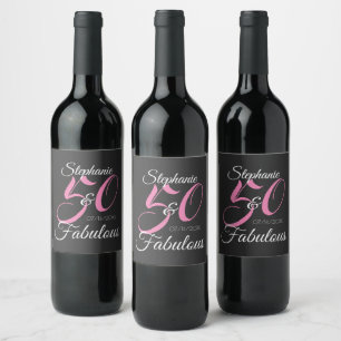 50 and Fabulous Pink Personalised Birthday Party  Wine Label