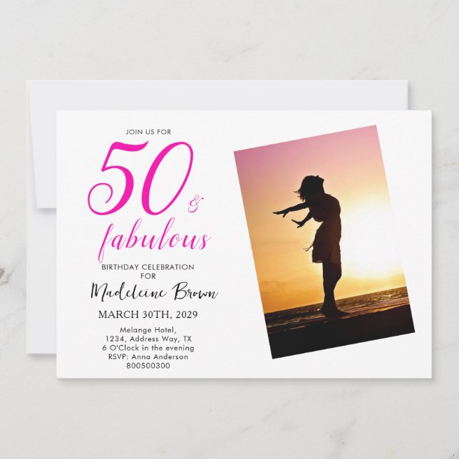 50 and Fabulous Pink Photo 50th birthday party Invitation (Front)