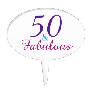 50 and Fabulous Pink Purple Birthday Typography Cake Picks