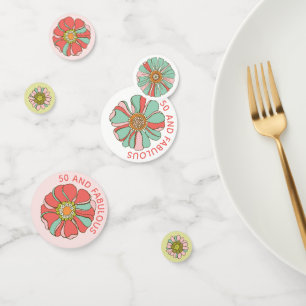 50 and Fabulous Pink Retro Floral Table Confetti