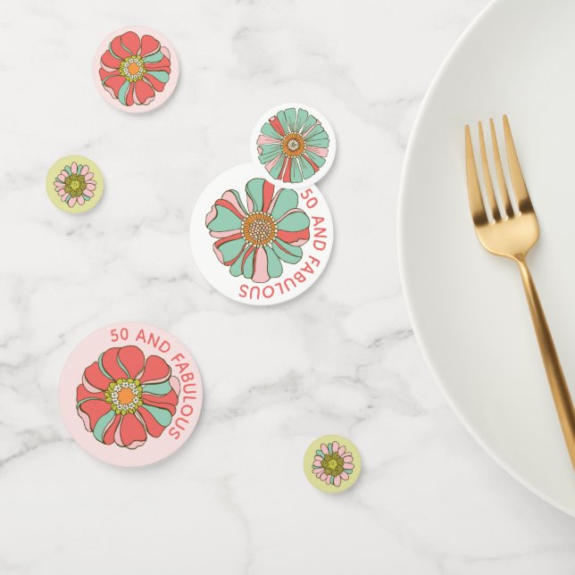 50 and Fabulous Pink Retro Floral Table Confetti (Group)