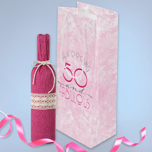 50 and Fabulous Pink Retro Vintage Typography Wine Gift Bag