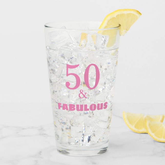 50 And Fabulous Pink Stylish Birthday Gift Favour Glass (Back Ice)