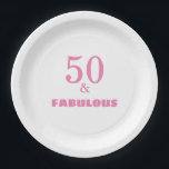 50 And Fabulous Pink Stylish Birthday Party Cool Paper Plate<br><div class="desc">Designed with elegant & simple pink text templates,  this is perfect for the 50th birthday party celebrations!</div>