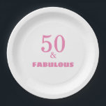 50 And Fabulous Pink Stylish Birthday Party Cool Paper Plate<br><div class="desc">Designed with elegant & simple pink text templates,  this is perfect for the 50th birthday party celebrations!</div>