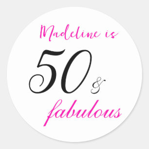 50 and Fabulous Pink Typography 50th birthday Classic Round Sticker