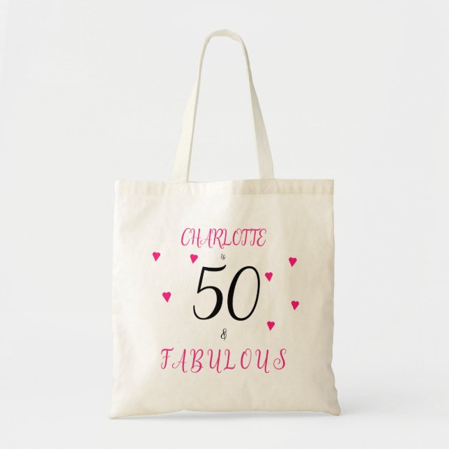 50 and fabulous pink typography 50th Birthday Tote Bag (Front)