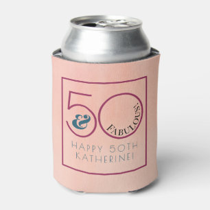 50 and Fabulous Pink Typography Birthday Party Can Cooler