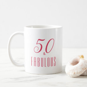 50 and Fabulous Pink White Heart Coffee Mug
