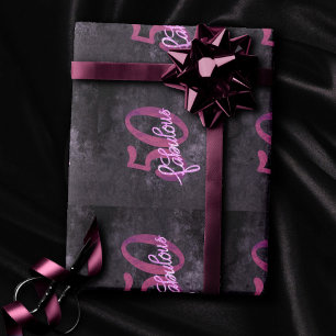 50 and Fabulous Plum Purple and Pink Grunge Wrapping Paper