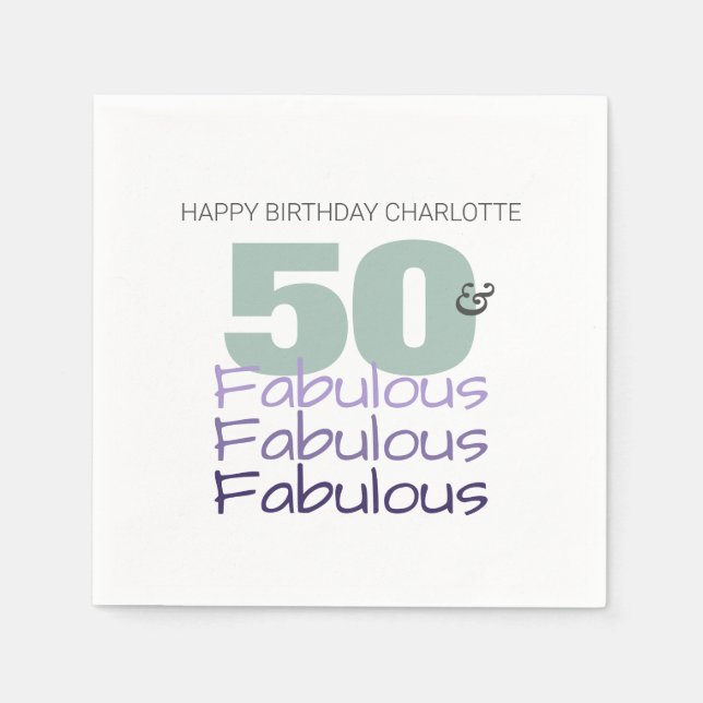 50 and Fabulous Purple Birthday Party Napkin (Front)