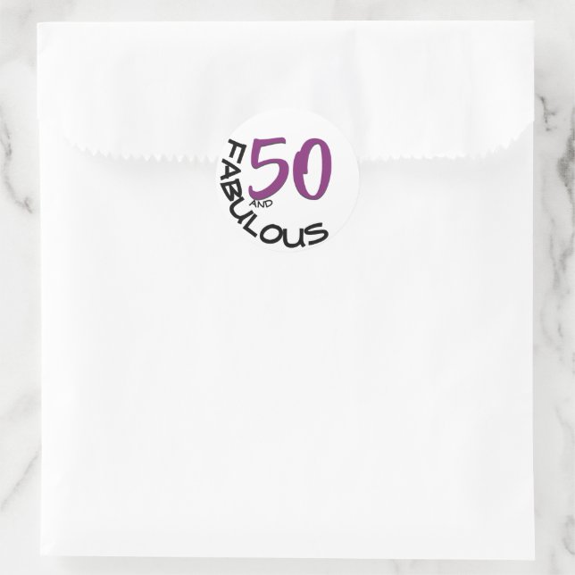 "50 and Fabulous" | Purple & Black Typography Classic Round Sticker (Bag)