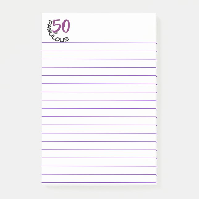 "50 and Fabulous" | Purple & Black Typography Post-it Notes (Front)