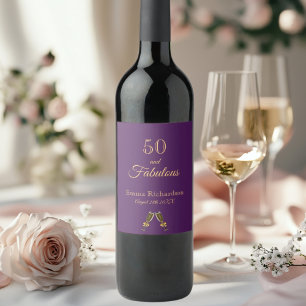 50 and fabulous  purple gold name fun wine label