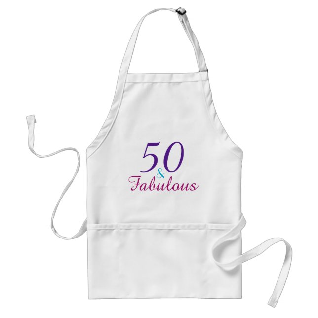 50 and Fabulous Purple Pink Blue Birthday Party Standard Apron (Front)