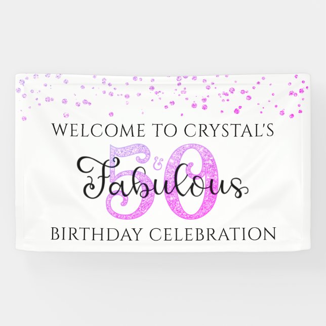 50 AND FABULOUS Purple Pink Confetti Banner (Horizontal)