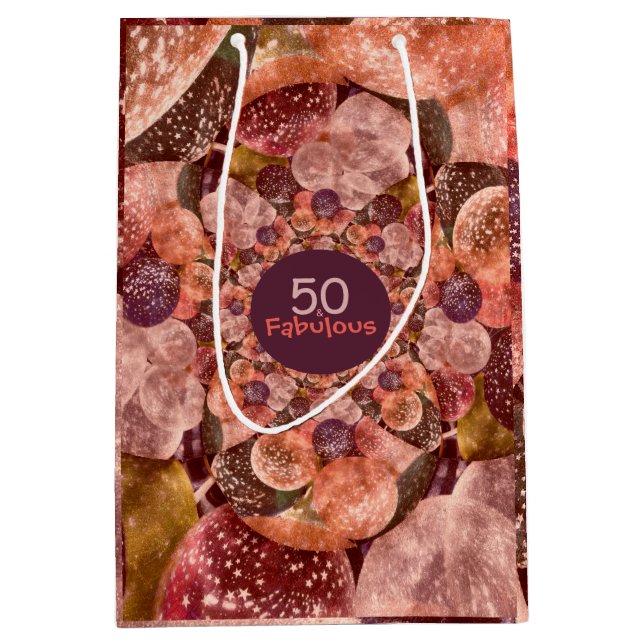 50 And Fabulous Purple Pink Kaleidoscope Balloons Medium Gift Bag (Front)