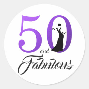 50 and Fabulous Purple Typography 50th Birthday Classic Round Sticker