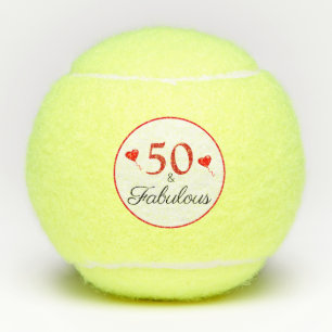 50 and Fabulous Quote Red 50th Birthday Tennis Balls